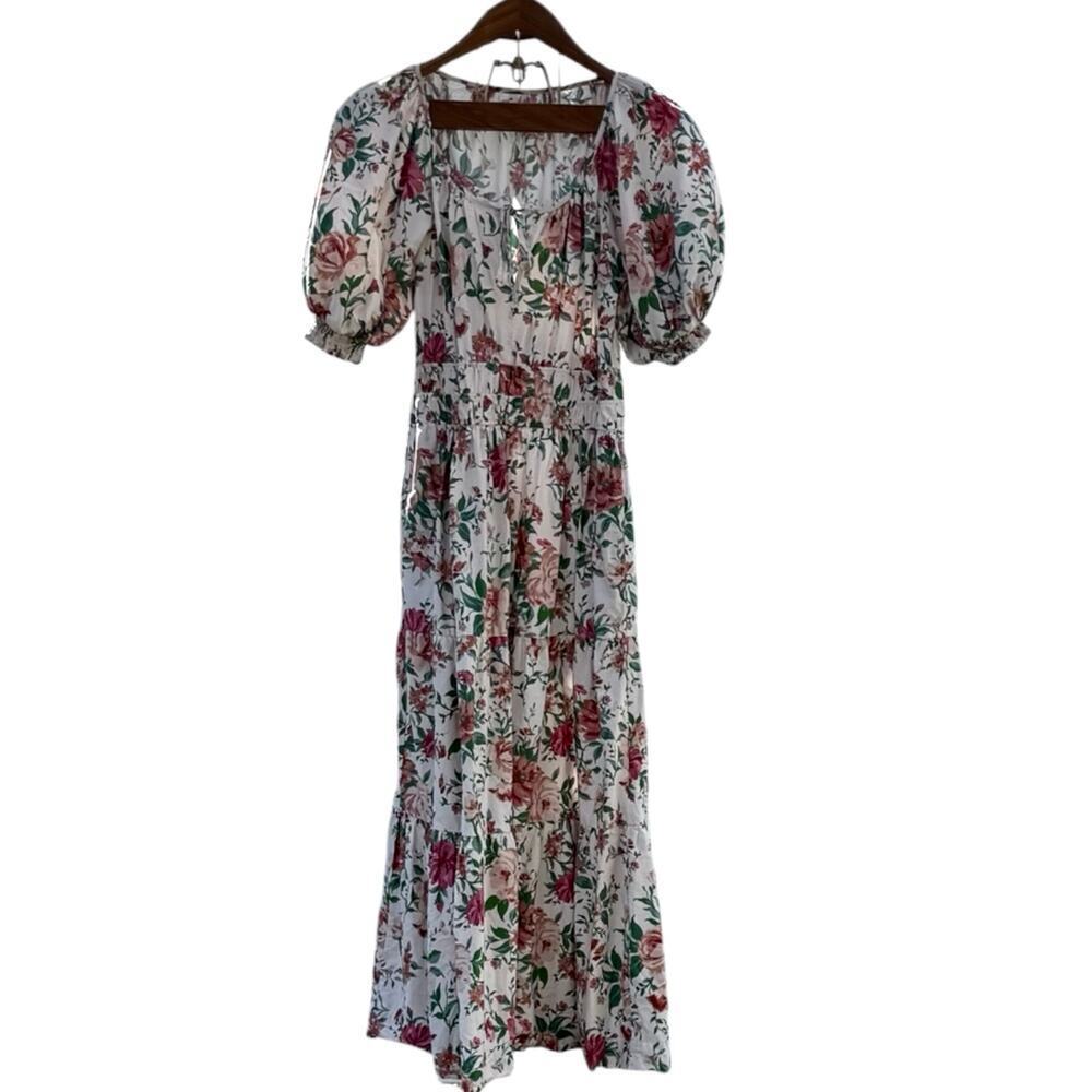 Anthropologie Somerset Floral Puff Sleeve Maxi Dress Small Smocked Cottagecore - Picture 3 of 11
